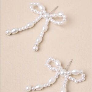 New! Lulus Faux Pearl Bow Post Earrings (1068) NWOT